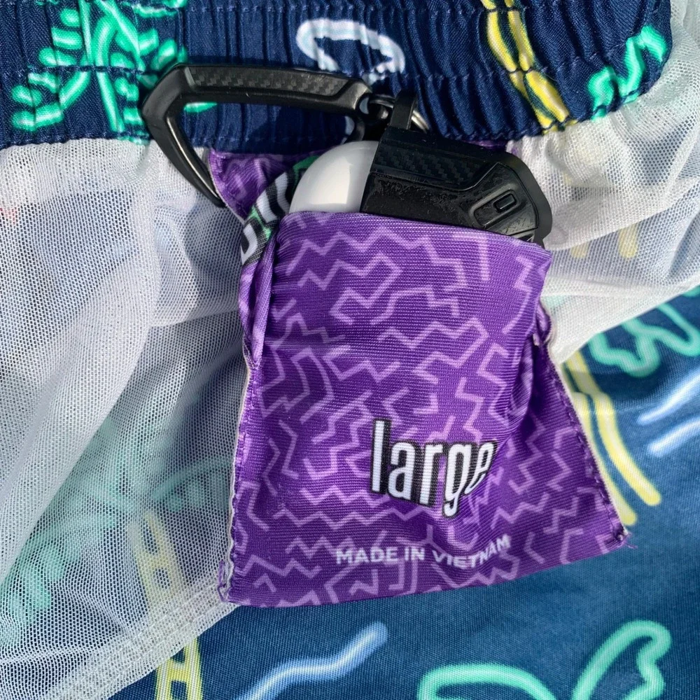 Chubbies Swim Trunks Mens M Navy‎ Neon Flamingo Palm Tree Cocktail Board Shorts